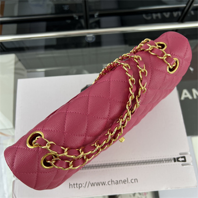 Cha.nel Medium Classic Flap Bag Grained Calfskin Gold Tone Metal Fuchsia 01112