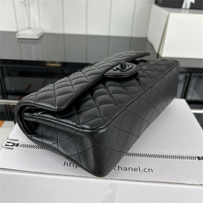 Cha.nel Medium Classic Flap Bag Lambskin Black Tone Metal Black 01112