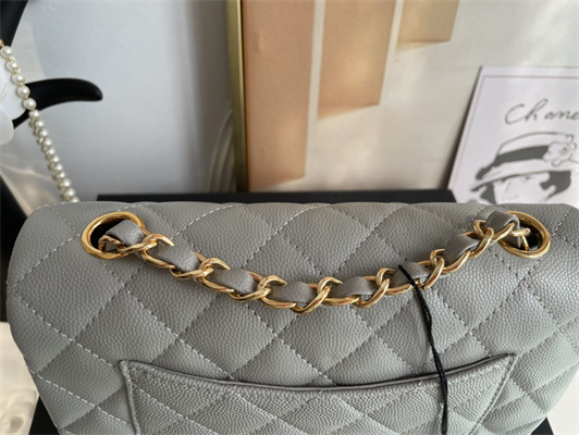 Cha.nel Mini Classic Flap Bag Grained Calfskin Gold Tone Metal Grey 01116