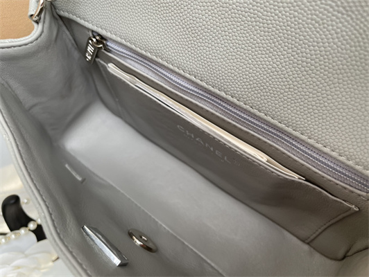Cha.nel Mini Classic Flap Bag Grained Calfskin Silver Tone Metal Grey 01116