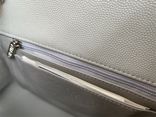 Cha.nel Mini Classic Flap Bag Grained Calfskin Silver Tone Metal Grey 01116