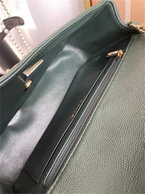 Cha.nel Mini Classic Flap Bag Grained Calfskin Gold Tone Metal Dk Green 01116