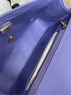 Cha.nel Mini Classic Flap Bag Grained Calfskin Gold Tone Metal Purple 01116