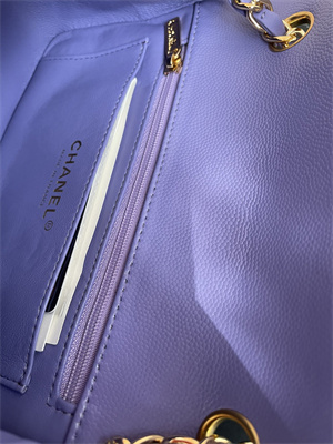 Cha.nel Mini Classic Flap Bag Grained Calfskin Gold Tone Metal Purple 01116