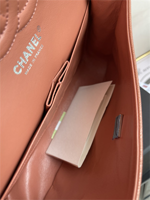 Cha.nel Medium Classic Flap Bag Grained Calfskin Silver Tone Metal Caramel 01112