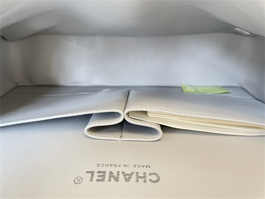 Cha.nel Medium Classic Flap Bag Lambskin Silver Tone Metal Lt Blue 01112