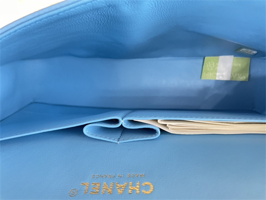 Cha.nel Medium Classic Flap Bag Lambskin Gold Tone Metal Blue 01112