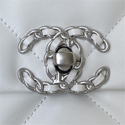 Cha.nel 19 Handbag Lambskin Silver Double C Metal White AS1160