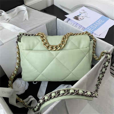 Cha.nel 19 Handbag Lambskin Gold Double C Metal Lt Green AS1160