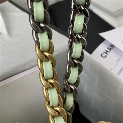 Cha.nel 19 Handbag Lambskin Gold Double C Metal Lt Green AS1160