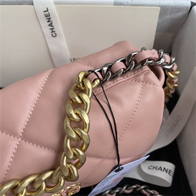 Cha.nel 19 Handbag Lambskin Gold Double C Metal Pink AS1160