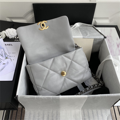 Cha.nel 19 Handbag Lambskin Gold Double C Metal Grey AS1160