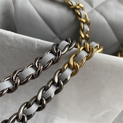 Cha.nel 19 Handbag Lambskin Gold Double C Metal Grey AS1160