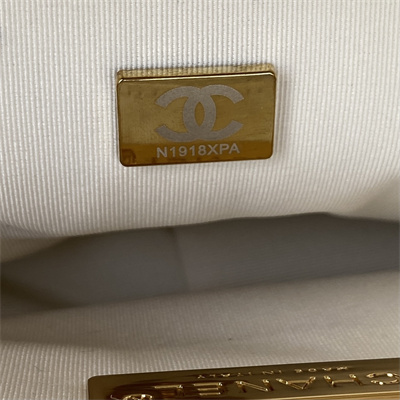 Chanel 19 Handbag Wool Tweed Gold Double C Metal Lt Grey AS1160