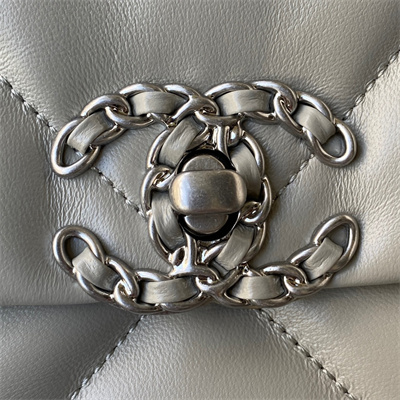 Cha.nel 19 Handbag Lambskin Silver Double C Metal Grey AS1160