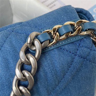 Chanel 19 Handbag Denim Silver Double C Metal AS1160