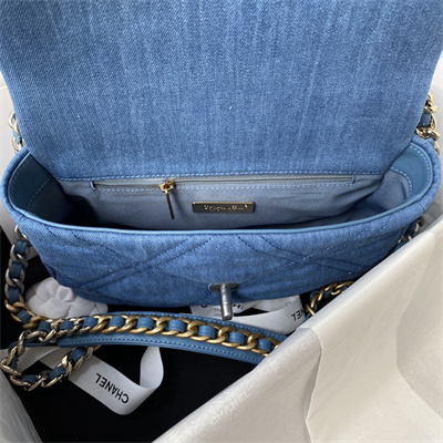 Chanel 19 Handbag Denim Silver Double C Metal AS1160
