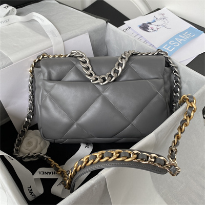 Chanel 19 Handbag Lambskin Silver Double C Metal Dk Grey AS1160