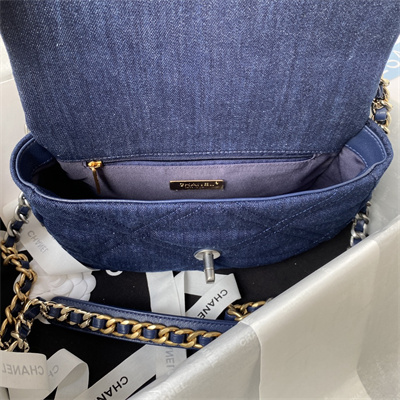 Chanel 19 Handbag Dk Denim Silver Double C Metal AS1160