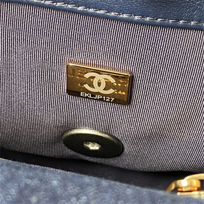 Chanel 19 Handbag Dk Denim Silver Double C Metal AS1160