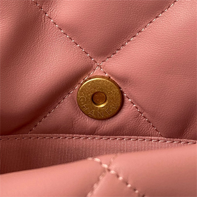 Cha.nel 19 Large Handbag Lambskin Silver Double C Metal Pink AS1161