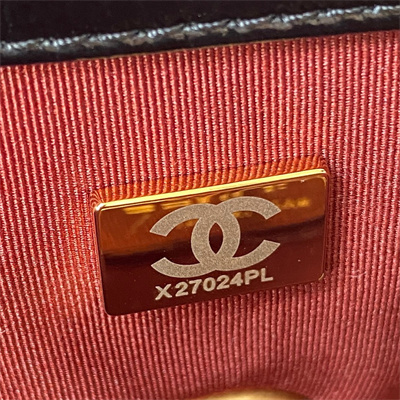 Cha.nel 19 Large Handbag Shiny Aged Calfskin Gold Double C Metal Black AS1161