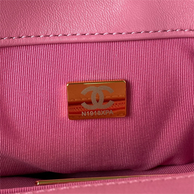 Cha.nel 19 Large Handbag Lambskin Silver Double C Metal Fuchsia Pink AS1161