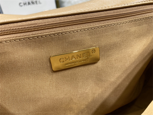 Cha.nel 19 Large Handbag Lambskin Gold Double C Metal Brown AS1161