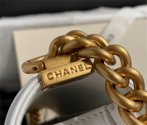 Cha.nel Small Leboy Bag Smooth Calfskin Aged Gold Metal White A67085