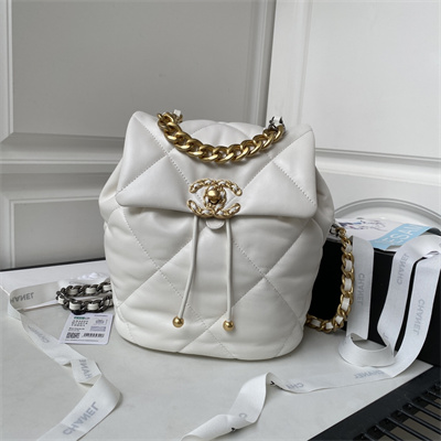Cha.nel 19 Backpack Bag Lambskin White AS4223