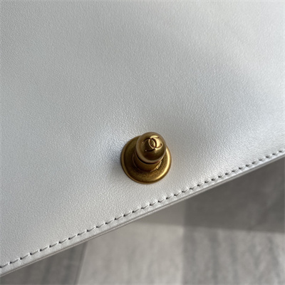 Cha.nel Small Leboy Bag Smooth Calfskin Aged Gold Metal White A67085