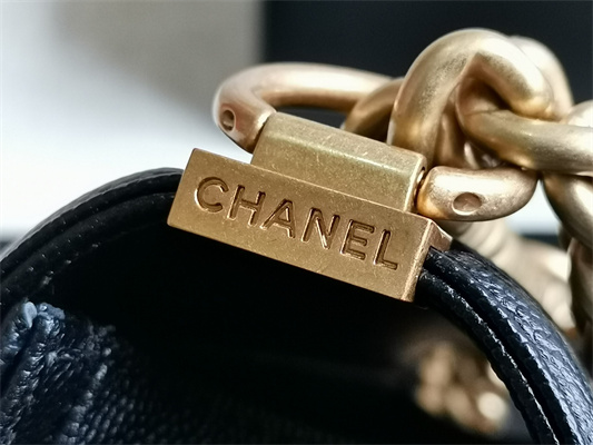 Cha.nel Small Leboy Bag Chevron Pattern Grained Calfskin Aged Gold Metal Black A67085