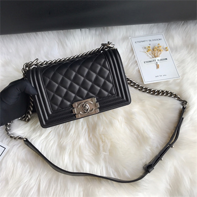 Cha.nel Small Leboy Bag Lambskin Aged Silver Metal Black A67085