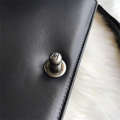 Cha.nel Small Leboy Bag Lambskin Aged Silver Metal Black A67085