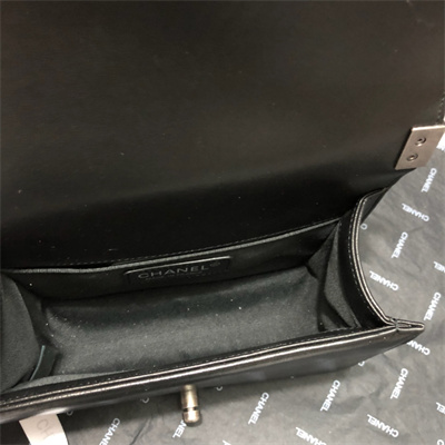 Cha.nel Small Leboy Bag Chevron Pattern Lambskin Aged Silver Metal Black A67085