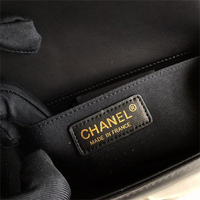 Cha.nel Small Leboy Bag Lambskin Aged Gold Metal Black A67085