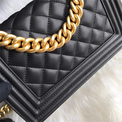 Cha.nel Small Leboy Bag Lambskin Aged Gold Metal Black A67085