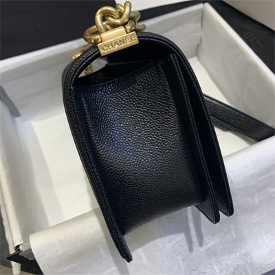 Cha.nel Medium Leboy Bag Grained Calfskin Aged Gold Tone Metal Black A67086