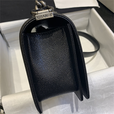 Cha.nel Medium Leboy Bag Grained Calfskin Aged Silver Tone Metal Black A67086