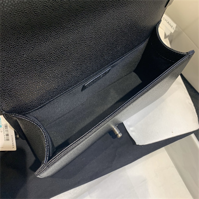 Cha.nel Medium Leboy Bag Grained Calfskin Aged Silver Tone Metal Black A67086