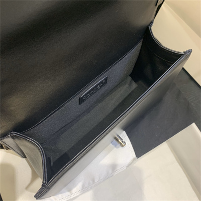 Cha.nel Medium Leboy Bag Lambskin Aged Silver Tone Metal Black A67086