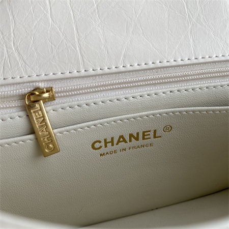 Cha.nel 2.55 Mini Handbag Aged Calfskin Gold Tone Metal White AS0874
