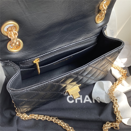 Cha.nel 2.55 Mini Handbag Aged Calfskin Gold Tone Metal Black AS0874