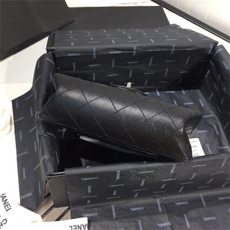 Cha.nel 2.55 Mini Handbag Aged Calfskin Silver Tone Metal Black AS0874