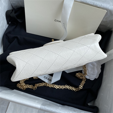 Cha.nel 2.55 Handbag Aged Calfskin Gold Tone Metal White A37586