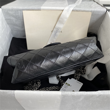 Cha.nel 2.55 Handbag Aged Calfskin Silver Tone Metal Black A37586