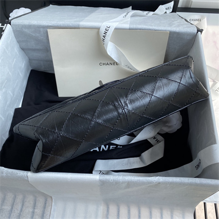 Cha.nel 2.55 Large Handbag Aged Calfskin Silver Tone Metal Black A37587