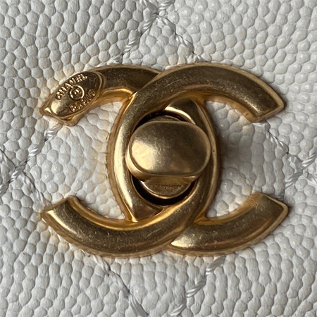 Cha.nel Mini Coco Handle Bag Grained Calfskin Aged Gold Metal White AS2215
