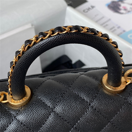 Cha.nel Mini Coco Handle Bag Grained Calfskin Aged Gold Metal Black AS2215
