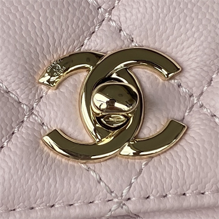 Cha.nel Mini Coco Handle Bag Grained Calfskin Lt Gold Metal Pink AS2215